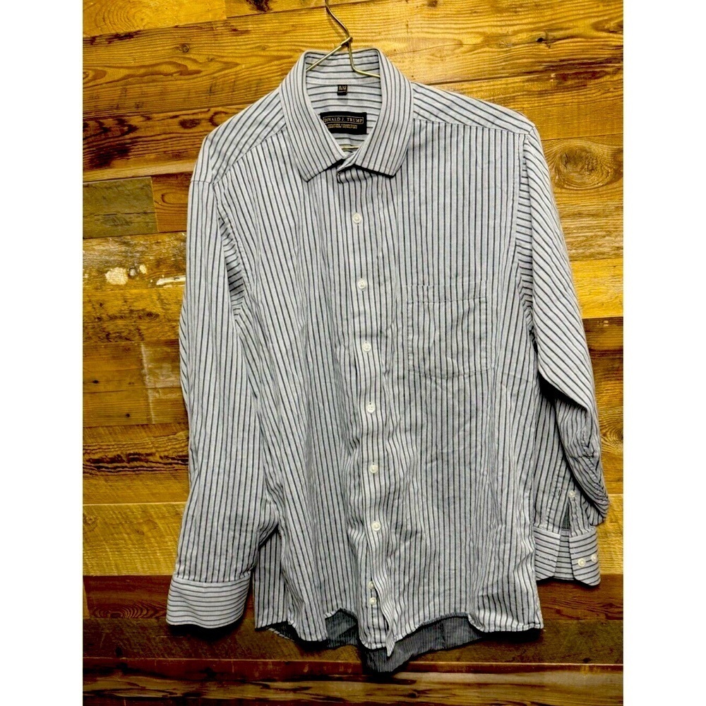 Donald Trump Signature Collection Vintage Gray pinstripes Shirt Office Casual 16